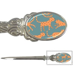 Vector Seamless Pattern With Cute Orange And  Cheetahs On The Blue Background  Tropical Animals Letter Opener by EvgeniiaBychkova