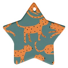 Vector Seamless Pattern With Cute Orange And  Cheetahs On The Blue Background  Tropical Animals Star Ornament (two Sides) by EvgeniiaBychkova