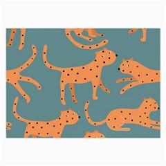 Vector Seamless Pattern With Cute Orange And  Cheetahs On The Blue Background  Tropical Animals Large Glasses Cloth (2 Sides) by EvgeniiaBychkova