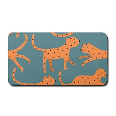 Vector Seamless Pattern With Cute Orange And  Cheetahs On The Blue Background  Tropical Animals Medium Bar Mats by EvgeniiaBychkova