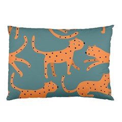 Vector Seamless Pattern With Cute Orange And  Cheetahs On The Blue Background  Tropical Animals Pillow Case by EvgeniiaBychkova