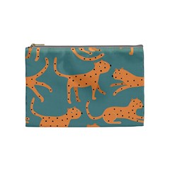 Vector Seamless Pattern With Cute Orange And  Cheetahs On The Blue Background  Tropical Animals Cosmetic Bag (medium)