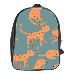 Vector Seamless Pattern With Cute Orange And  Cheetahs On The Blue Background  Tropical Animals School Bag (large) by EvgeniiaBychkova