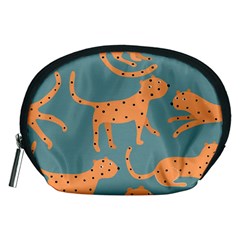 Vector Seamless Pattern With Cute Orange And  Cheetahs On The Blue Background  Tropical Animals Accessory Pouch (medium)