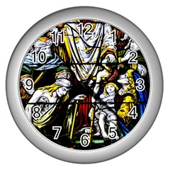 Christian Window Glass Art Print Wall Clock (silver) by dflcprintsclothing