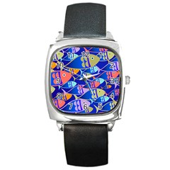 Sea Fish Illustrations Square Metal Watch by Mariart