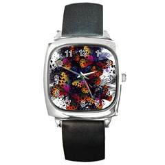 Butterfly Floral Pattern Square Metal Watch by ArtsyWishy