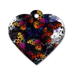Butterfly Floral Pattern Dog Tag Heart (one Side) by ArtsyWishy