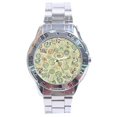 Beige Denim With Logos Stainless Steel Analogue Watch by ArtsyWishy