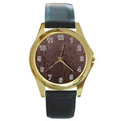 Leather Snakeskin Design Round Gold Metal Watch by ArtsyWishy