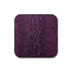 Purple Leather Snakeskin Design Rubber Square Coaster (4 Pack)  by ArtsyWishy