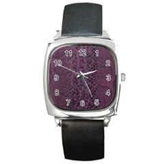 Purple Leather Snakeskin Design Square Metal Watch by ArtsyWishy