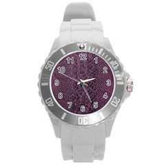 Purple Leather Snakeskin Design Round Plastic Sport Watch (l) by ArtsyWishy