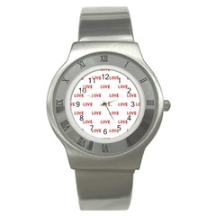 Flower Decorated Love Text Motif Print Pattern Stainless Steel Watch by dflcprintsclothing