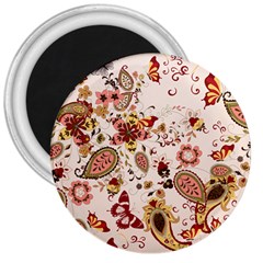 Red Floral Baatik Print Red Floral Baatik Print 3  Magnets by designsbymallika