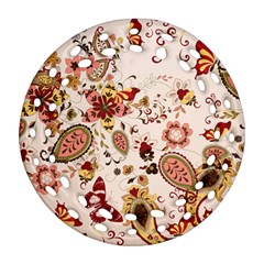 Red Floral Baatik Print Red Floral Baatik Print Round Filigree Ornament (two Sides)