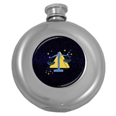 Horoscope Libra Astrology Zodiac Round Hip Flask (5 Oz) by Mariart