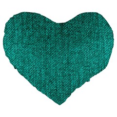 Green Denim Large 19  Premium Heart Shape Cushion by ArtsyWishy