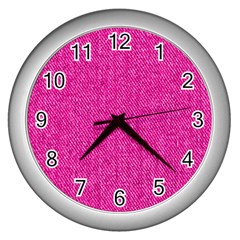 Pink Denim Design  Wall Clock (silver)