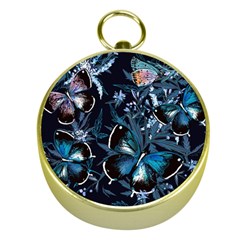 Beautiful Blue Butterflies  Gold Compasses by ArtsyWishy