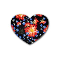 Orange And Blue Chamomiles Design Rubber Coaster (heart)  by ArtsyWishy