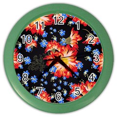 Orange And Blue Chamomiles Design Color Wall Clock by ArtsyWishy