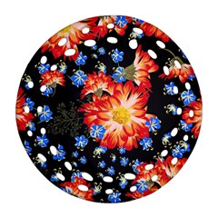 Orange And Blue Chamomiles Design Ornament (round Filigree)