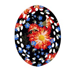 Orange And Blue Chamomiles Design Oval Filigree Ornament (two Sides) by ArtsyWishy