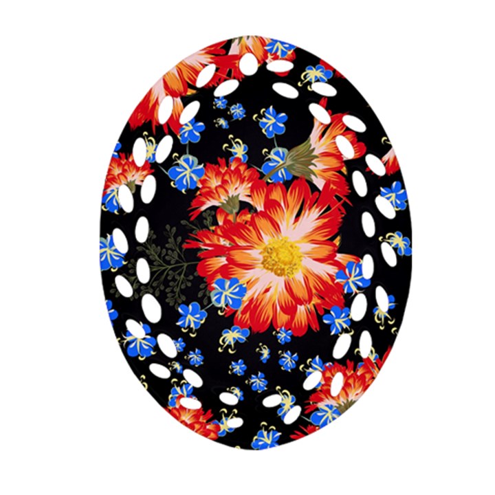 Orange and Blue Chamomiles Design Oval Filigree Ornament (Two Sides)