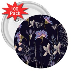 Butterflies and Flowers Painting 3  Buttons (100 pack) 