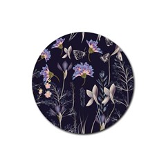 Butterflies and Flowers Painting Rubber Coaster (Round) 