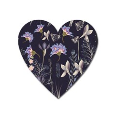 Butterflies And Flowers Painting Heart Magnet by ArtsyWishy