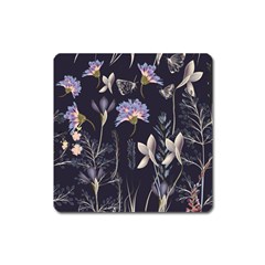 Butterflies And Flowers Painting Square Magnet by ArtsyWishy
