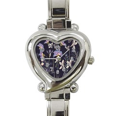 Butterflies and Flowers Painting Heart Italian Charm Watch