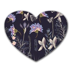 Butterflies and Flowers Painting Heart Mousepads