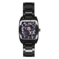 Butterflies and Flowers Painting Stainless Steel Barrel Watch