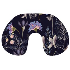 Butterflies And Flowers Painting Travel Neck Pillow by ArtsyWishy