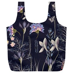 Butterflies and Flowers Painting Full Print Recycle Bag (XL)