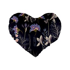 Butterflies and Flowers Painting Standard 16  Premium Flano Heart Shape Cushions