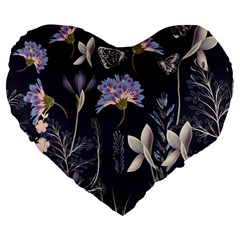 Butterflies and Flowers Painting Large 19  Premium Flano Heart Shape Cushions