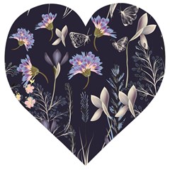 Butterflies and Flowers Painting Wooden Puzzle Heart