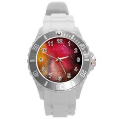 Red Galaxy Paint Round Plastic Sport Watch (l) by goljakoff