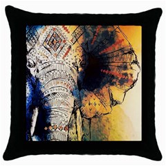 Elephant Mandala Throw Pillow Case (black) by goljakoff