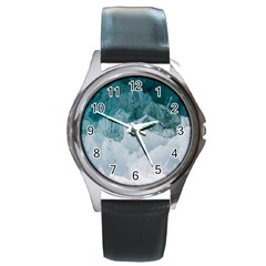 Blue Waves Round Metal Watch by goljakoff