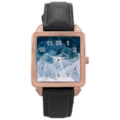 Blue Ocean Waves Rose Gold Leather Watch  by goljakoff