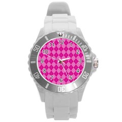 Pink Diamond Pattern Round Plastic Sport Watch (L)