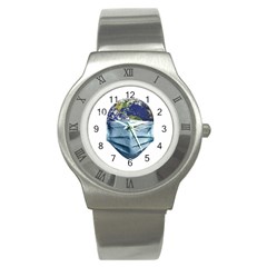 Earth With Face Mask Pandemic Concept Stainless Steel Watch