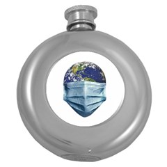 Earth With Face Mask Pandemic Concept Round Hip Flask (5 Oz) by dflcprintsclothing