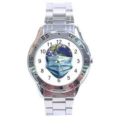 Earth With Face Mask Pandemic Concept Stainless Steel Analogue Watch by dflcprintsclothing