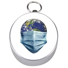 Earth With Face Mask Pandemic Concept Silver Compasses